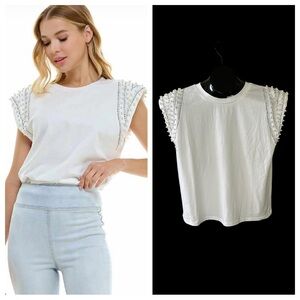 On 12th T-shirt features stunning pearl appliques on the sleeves